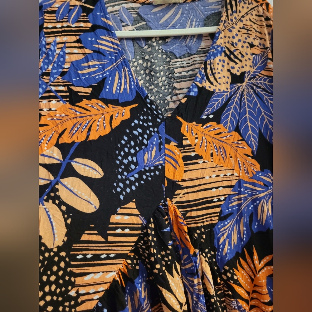 Loralette Blue and Orange Ruffled Wrap Maxi Dress - Picture 7 of 9